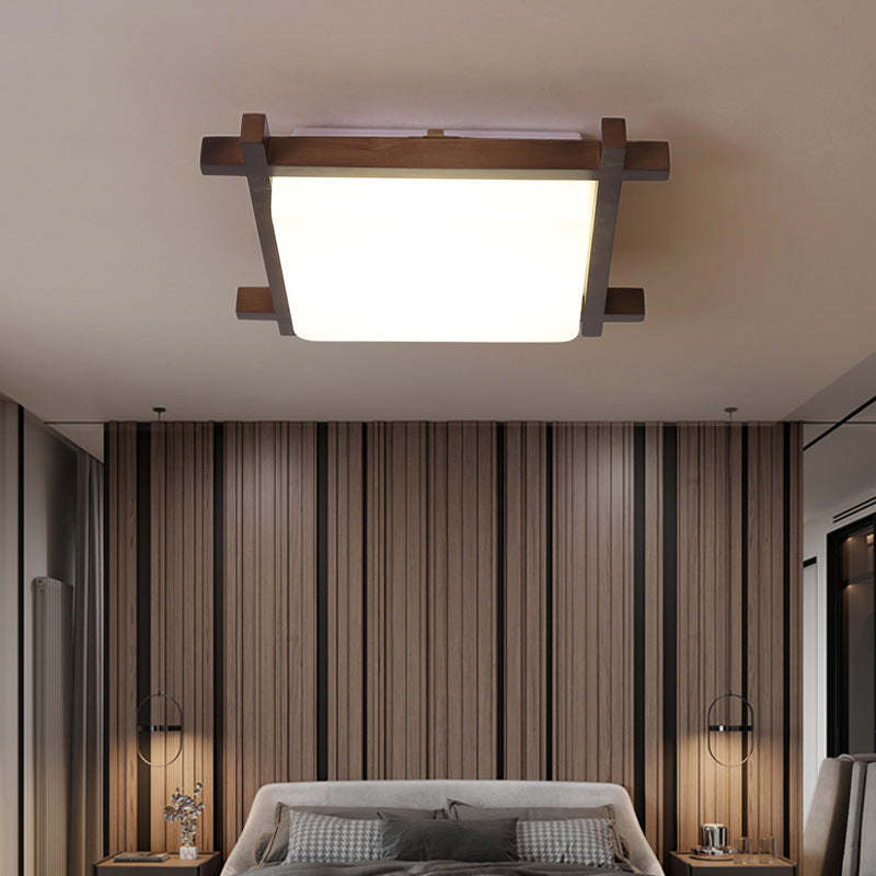 Japanese Square Rubberwood Acrylic LED Flush Mount Light