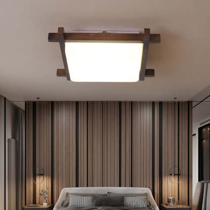 Japanese Square Rubberwood Acrylic LED Flush Mount Light