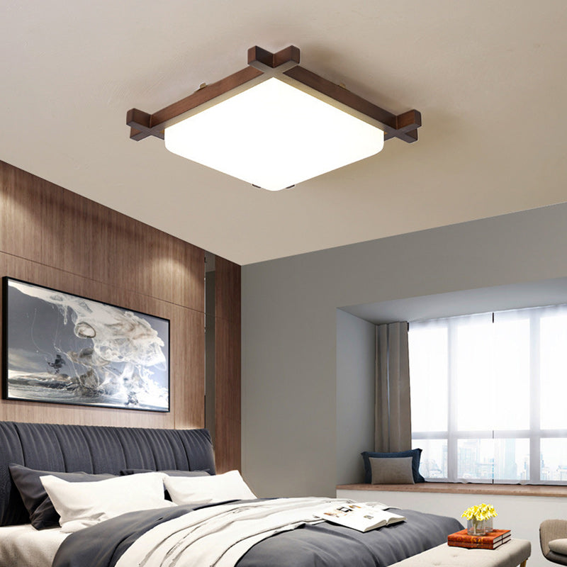 Japanese Square Rubberwood Acrylic LED Flush Mount Light