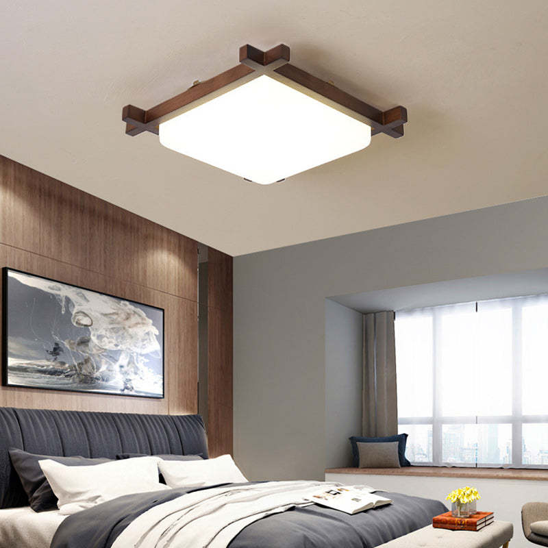 Japanese Square Rubberwood Acrylic LED Flush Mount Light