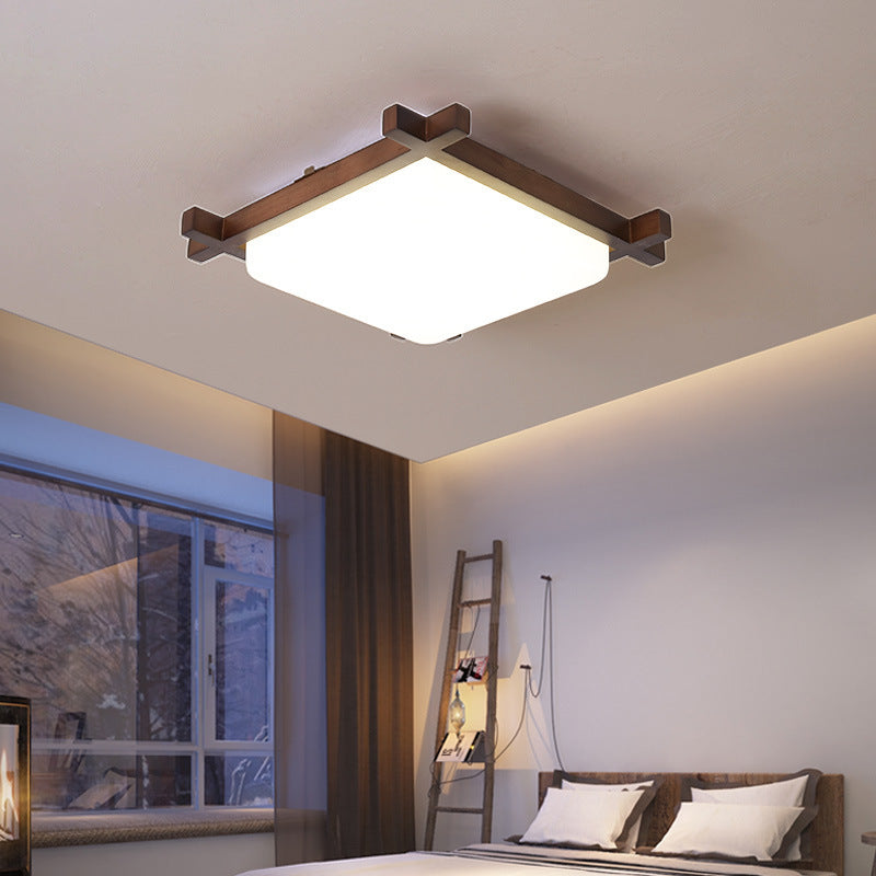 Japanese Square Rubberwood Acrylic LED Flush Mount Light