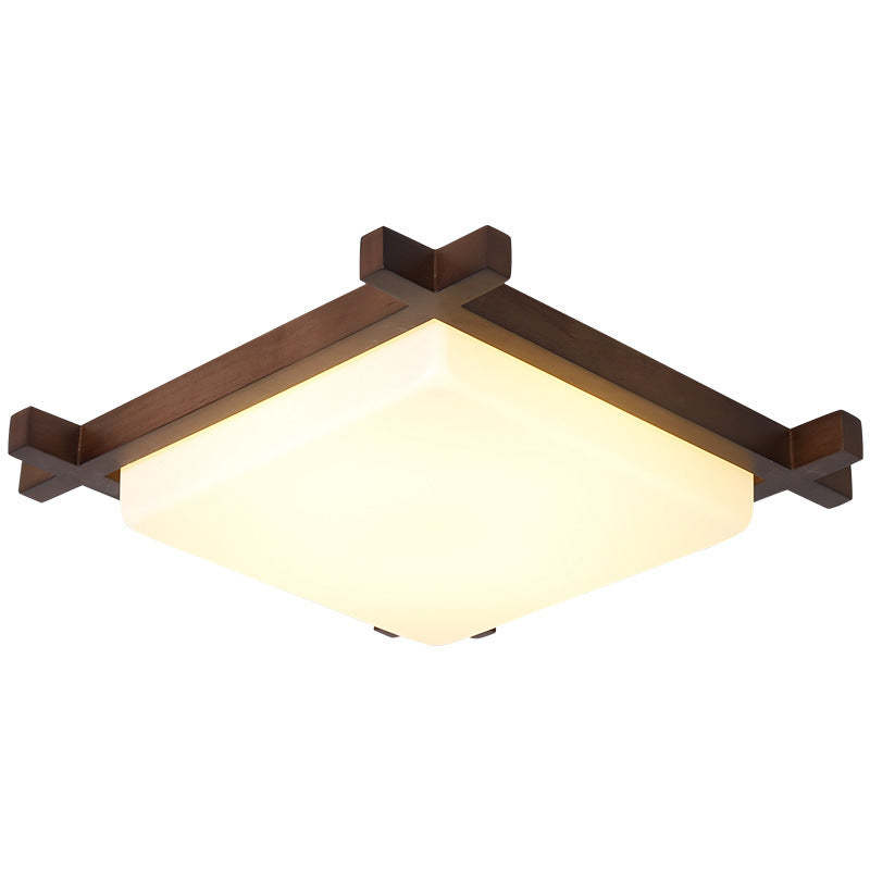 Japanese Square Rubberwood Acrylic LED Flush Mount Light