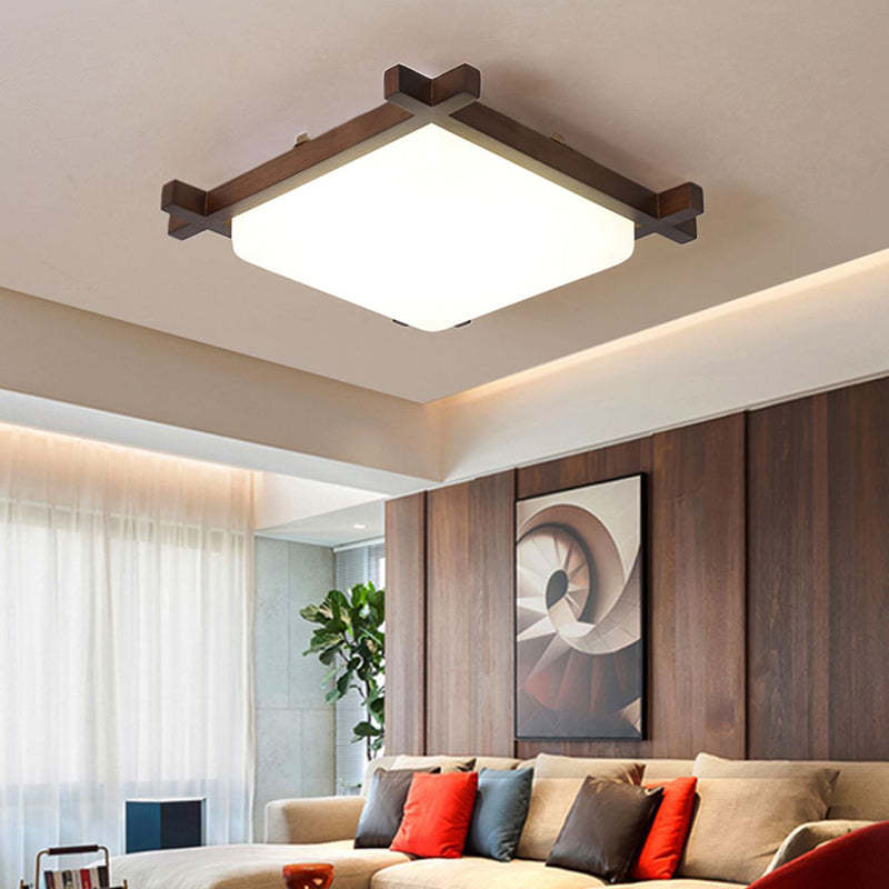 Japanese Square Rubberwood Acrylic LED Flush Mount Light