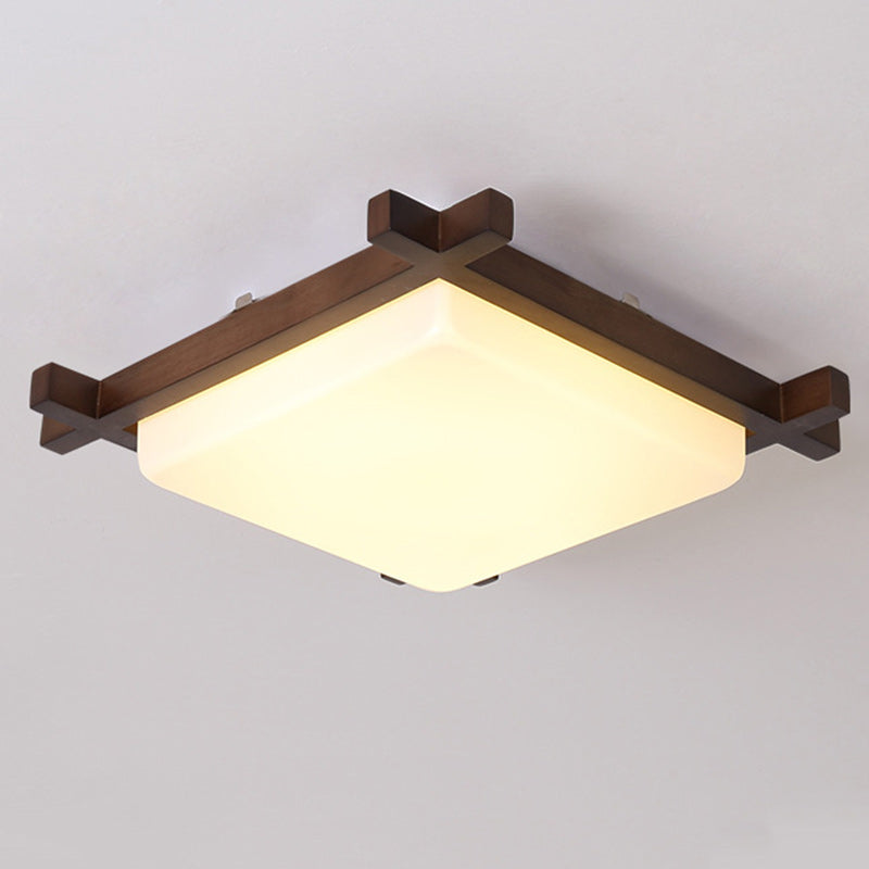 Japanese Square Rubberwood Acrylic LED Flush Mount Light