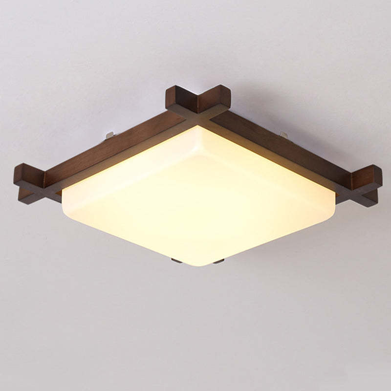Japanese Square Rubberwood Acrylic LED Flush Mount Light