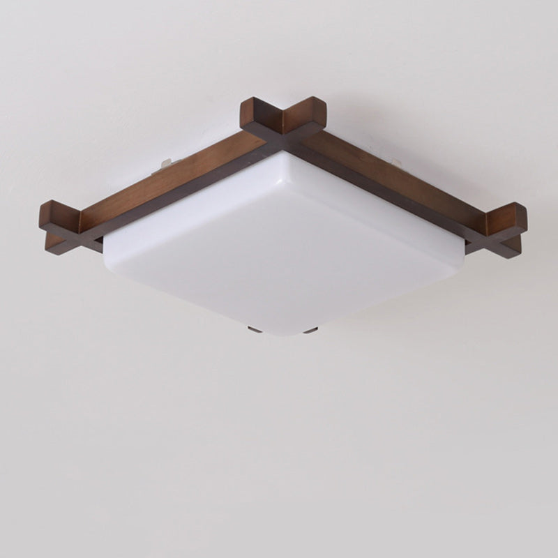 Japanese Square Rubberwood Acrylic LED Flush Mount Light