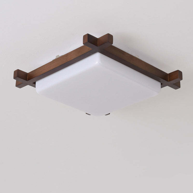 Japanese Square Rubberwood Acrylic LED Flush Mount Light