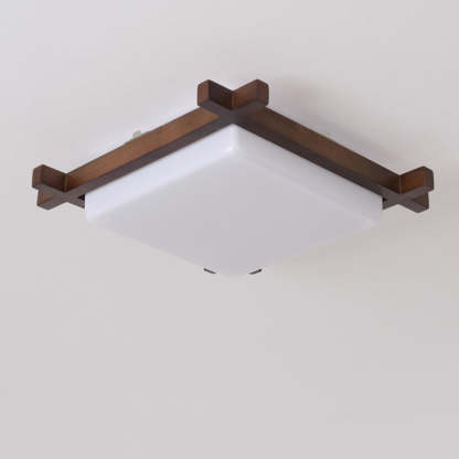 Japanese Square Rubberwood Acrylic LED Flush Mount Light