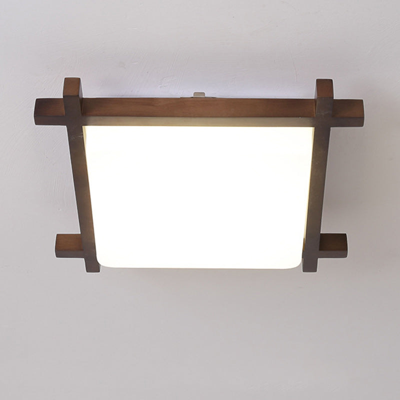 Japanese Square Rubberwood Acrylic LED Flush Mount Light