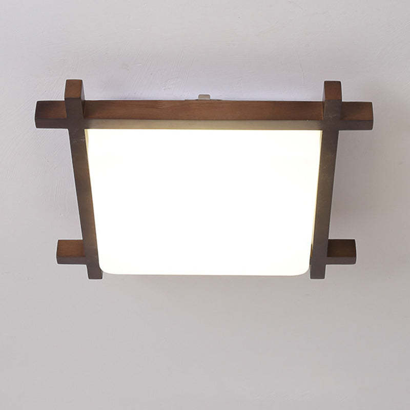 Japanese Square Rubberwood Acrylic LED Flush Mount Light