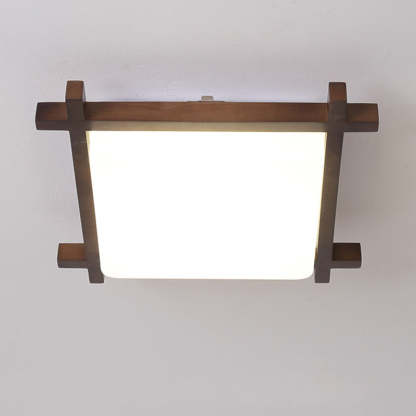 Japanese Square Rubberwood Acrylic LED Flush Mount Light