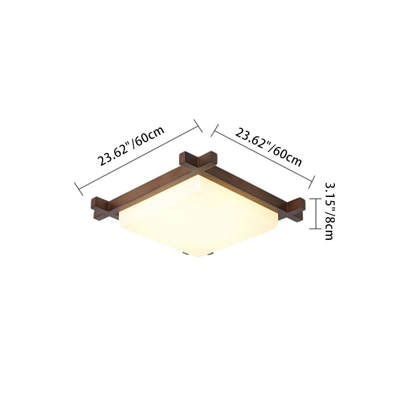 Japanese Square Rubberwood Acrylic LED Flush Mount Light
