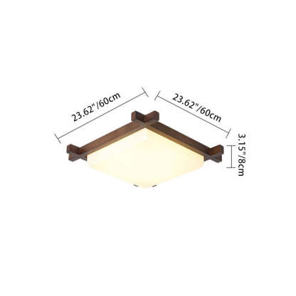 Japanese Square Rubberwood Acrylic LED Flush Mount Light
