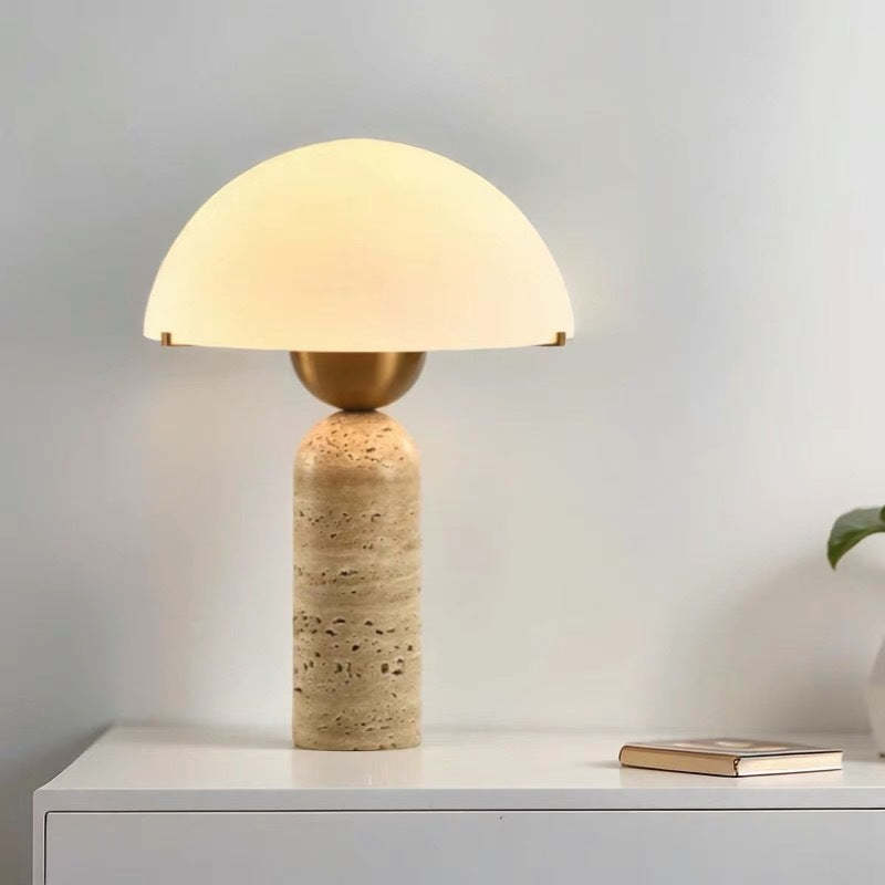 Scandinavian Travertine Marble Glass Resin Dome Table Lamp