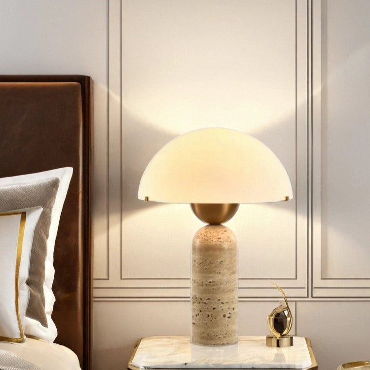 Scandinavian Travertine Marble Glass Resin Dome Table Lamp