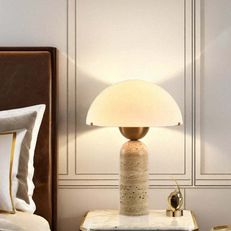 Scandinavian Travertine Marble Glass Resin Dome Table Lamp