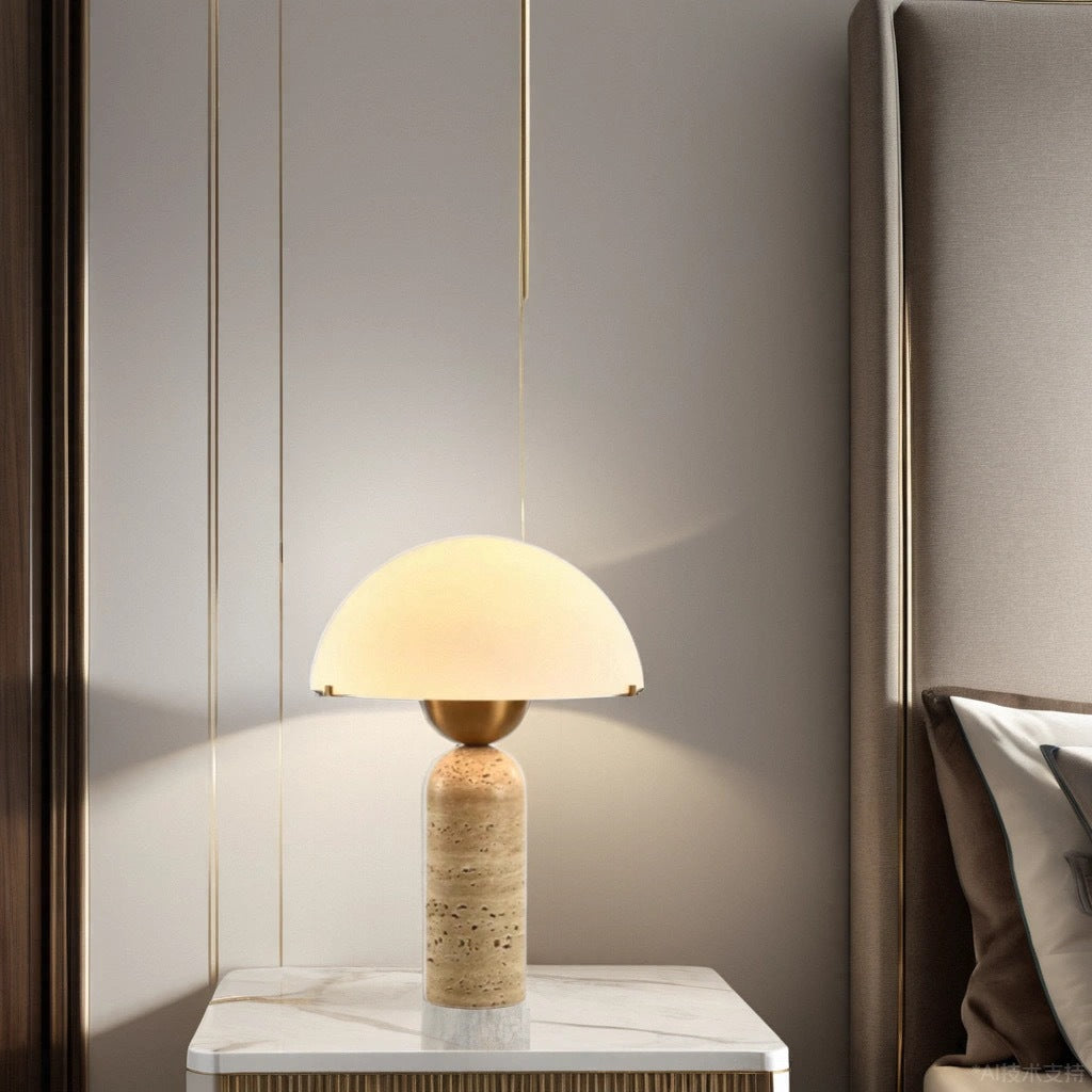 Scandinavian Travertine Marble Glass Resin Dome Table Lamp