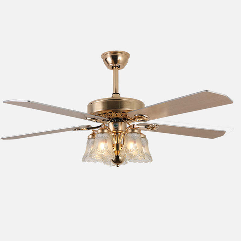 European Bell Iron Ceiling Fan Light — A - Wood / 110V-120V For US/CA