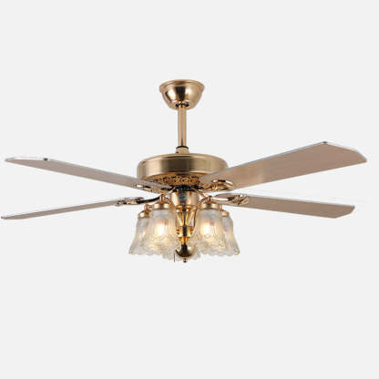 European Bell Iron Ceiling Fan Light — A - Wood / 110V-120V For US/CA