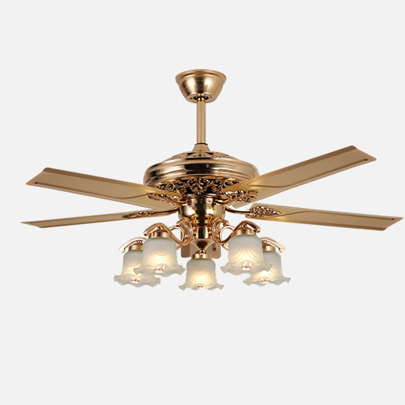European Bell Iron Ceiling Fan Light — A - Wood / 220V-240V For UK/AU