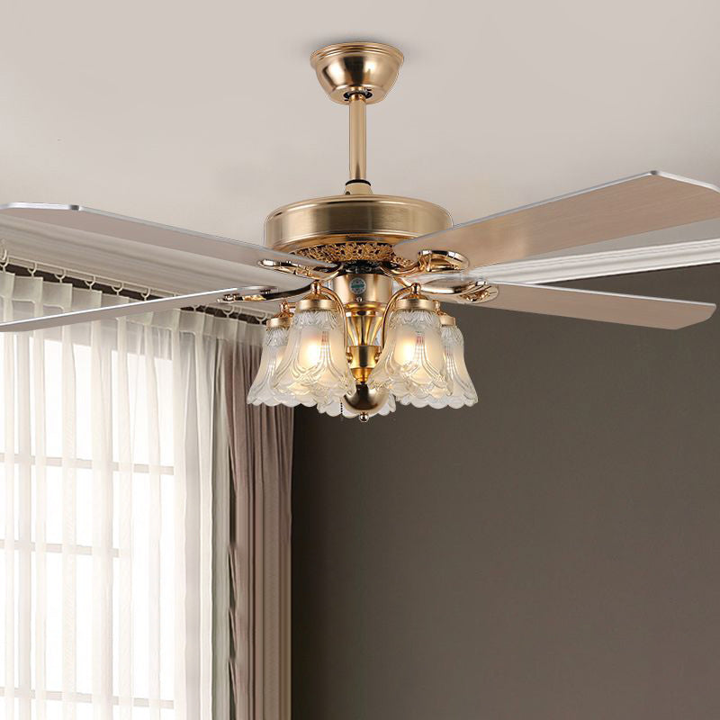 European Bell Iron Ceiling Fan Light — A - Wood / 110V-120V For US/CA
