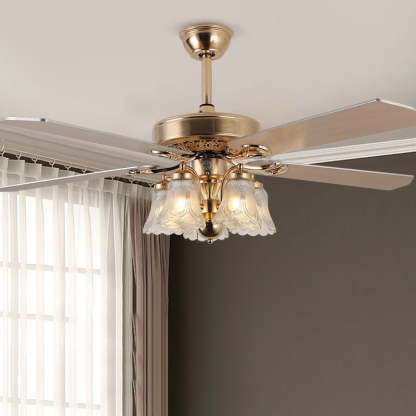 European Bell Iron Ceiling Fan Light — A - Wood / 110V-120V For US/CA