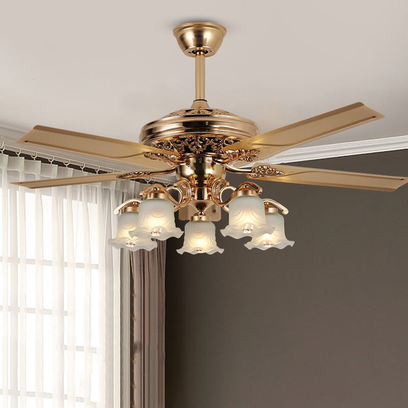 European Bell Iron Ceiling Fan Light — A - Wood / 220V-240V For UK/AU