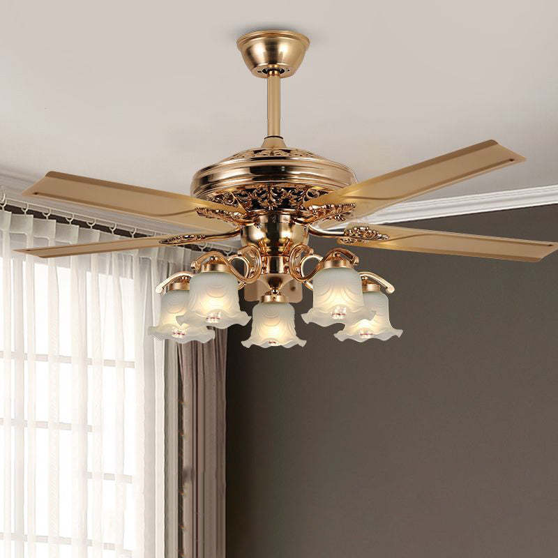 European Bell Iron Ceiling Fan Light — A - Wood / 220V-240V For UK/AU