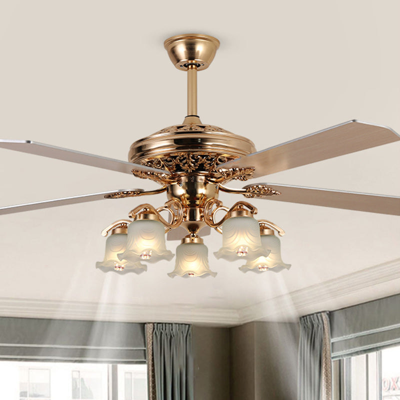 European Bell Iron Ceiling Fan Light — B - Wood / 220V-240V For UK/AU