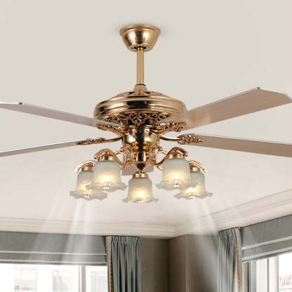 European Bell Iron Ceiling Fan Light — B - Wood / 220V-240V For UK/AU