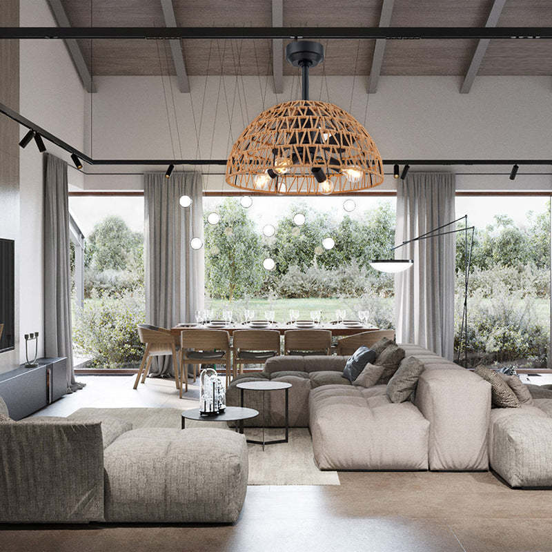 Industrial Iron Dome Ceiling Fan Light