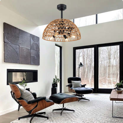 Industrial Iron Dome Ceiling Fan Light
