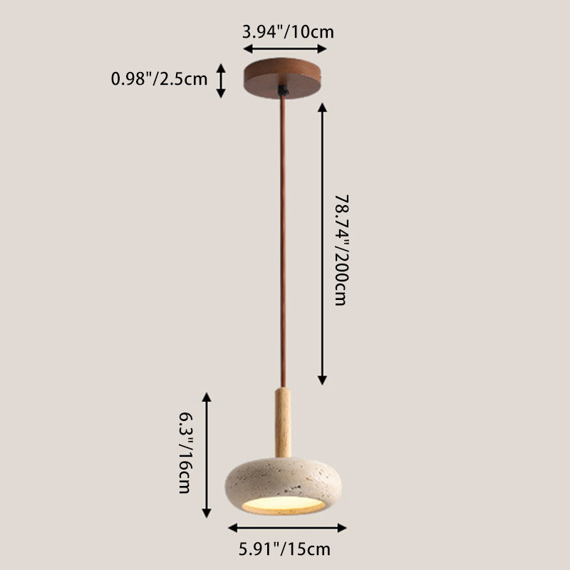Japanese Round Travertine Wood LED Island Pendant