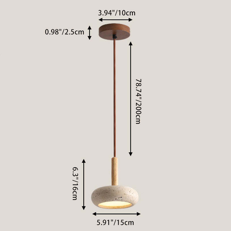 Japanese Round Travertine Wood LED Island Pendant