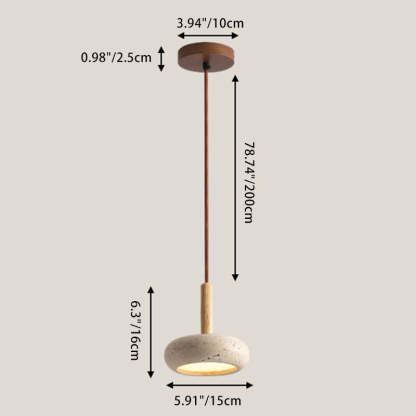 Japanese Round Travertine Wood LED Island Pendant