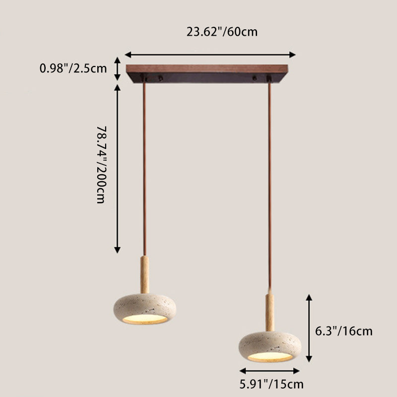 Japanese Round Travertine Wood LED Island Pendant