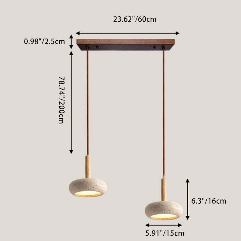 Japanese Round Travertine Wood LED Island Pendant