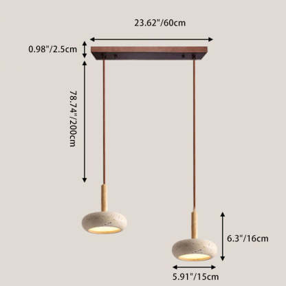 Japanese Round Travertine Wood LED Island Pendant