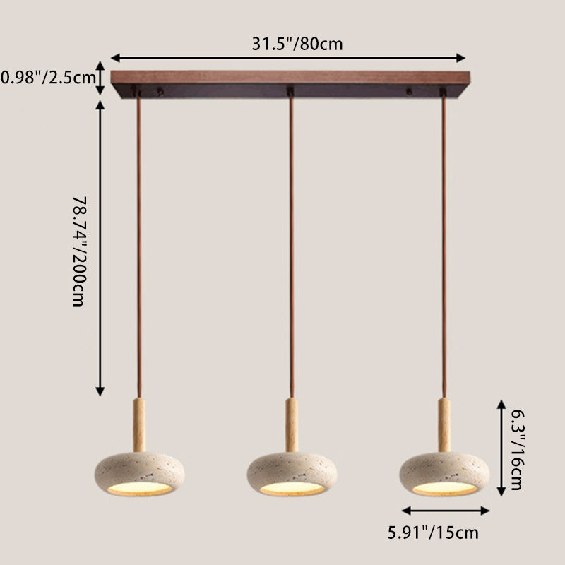 Japanese Round Travertine Wood LED Island Pendant