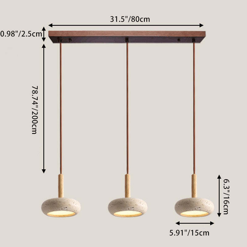 Japanese Round Travertine Wood LED Island Pendant