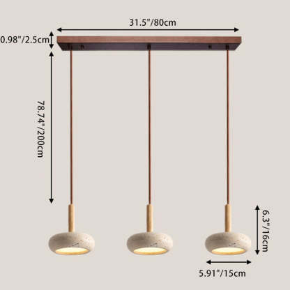 Japanese Round Travertine Wood LED Island Pendant