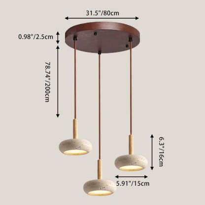 Japanese Round Travertine Wood LED Island Pendant