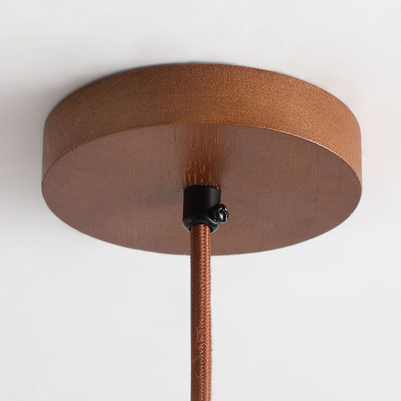 Japanese Round Travertine Wood LED Island Pendant