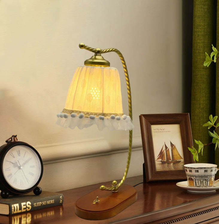 French Fabric Metal Wood Lace Table Lamp