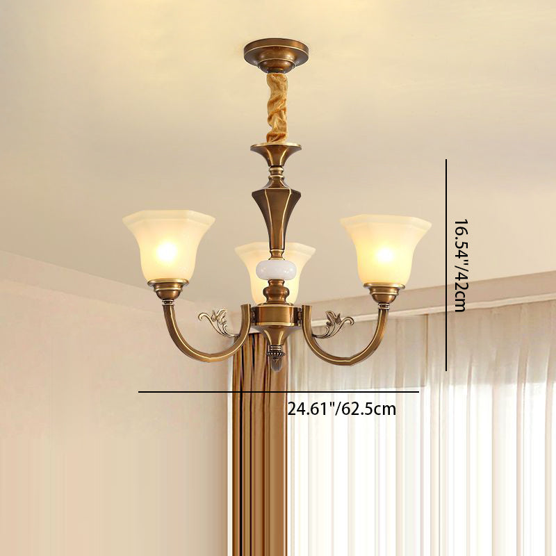 Rustic Copper Iron Glass Marble Column Bell Chandelier — 10 / 110V-120V For US/CA