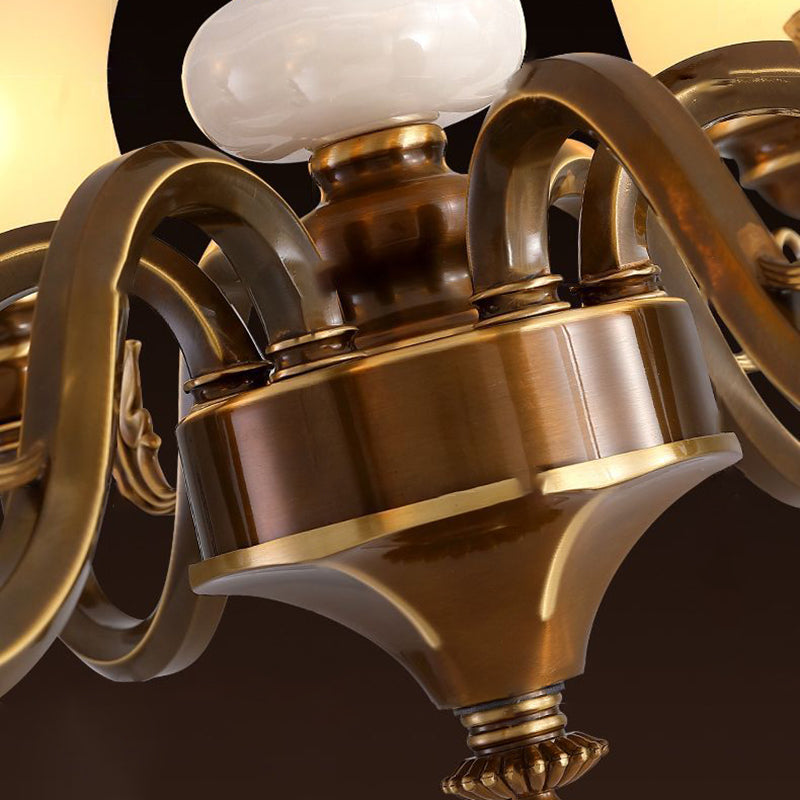 Rustic Copper Iron Glass Marble Column Bell Chandelier