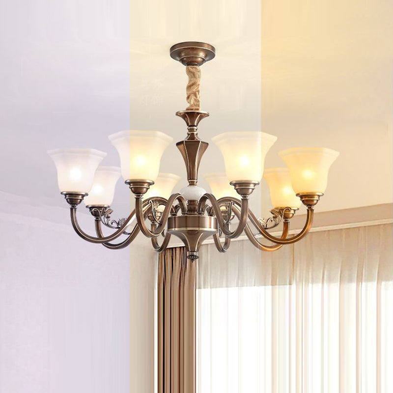 Rustic Copper Iron Glass Marble Column Bell Chandelier