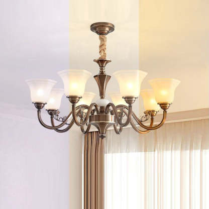 Rustic Copper Iron Glass Marble Column Bell Chandelier