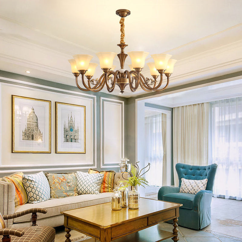Rustic Copper Iron Glass Marble Column Bell Chandelier — 8 / 110V-120V For US/CA