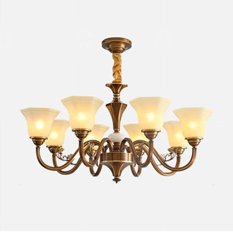 Rustic Copper Iron Glass Marble Column Bell Chandelier